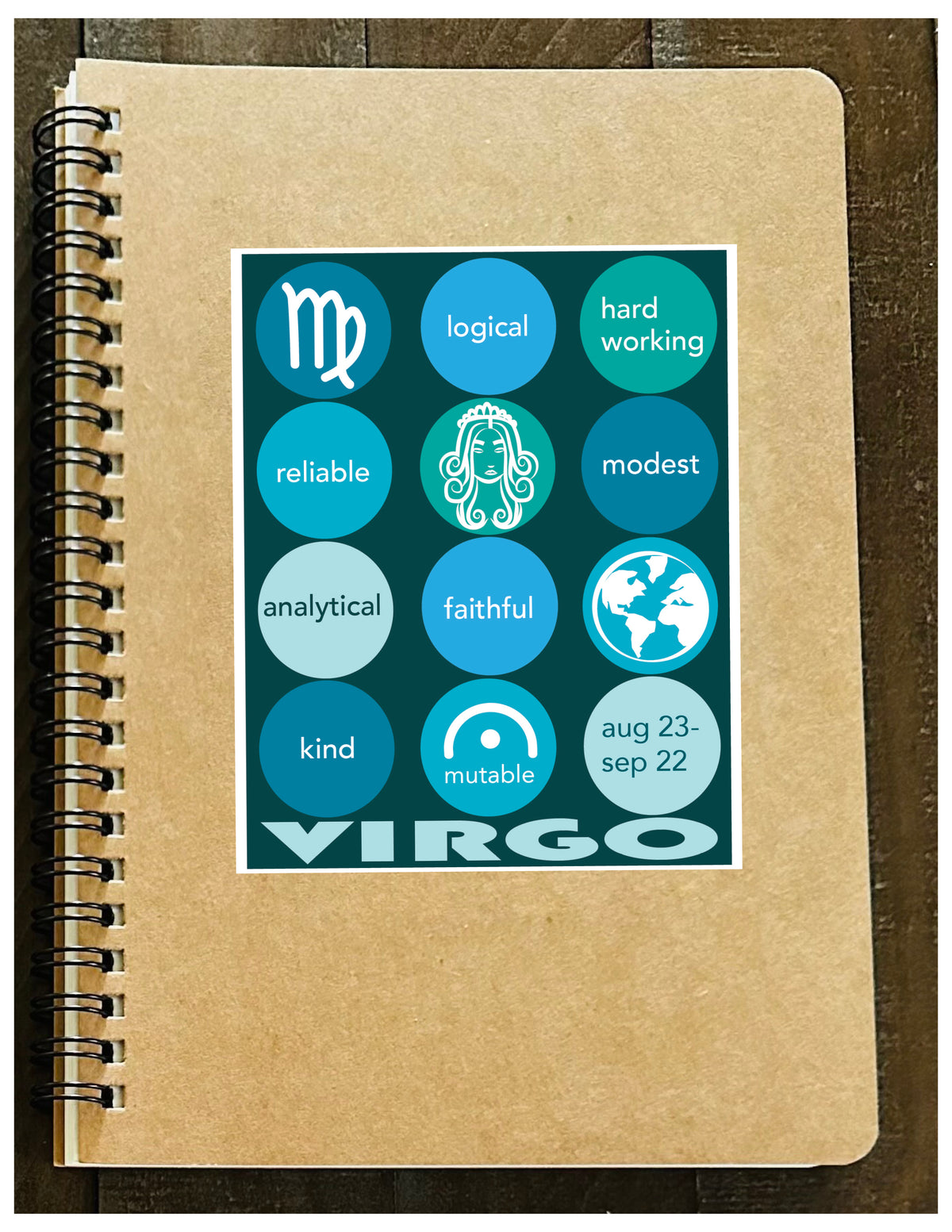 VIRGO Astrology Traits & Symbols Spiral Kraft A5 Notebook