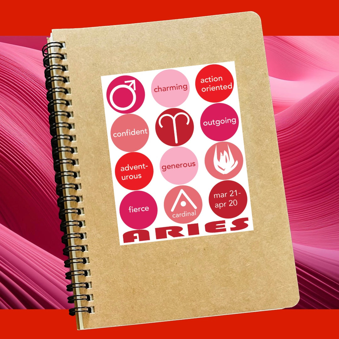 ARIES Astrology Traits & Symbols Spiral Kraft A5 Notebook