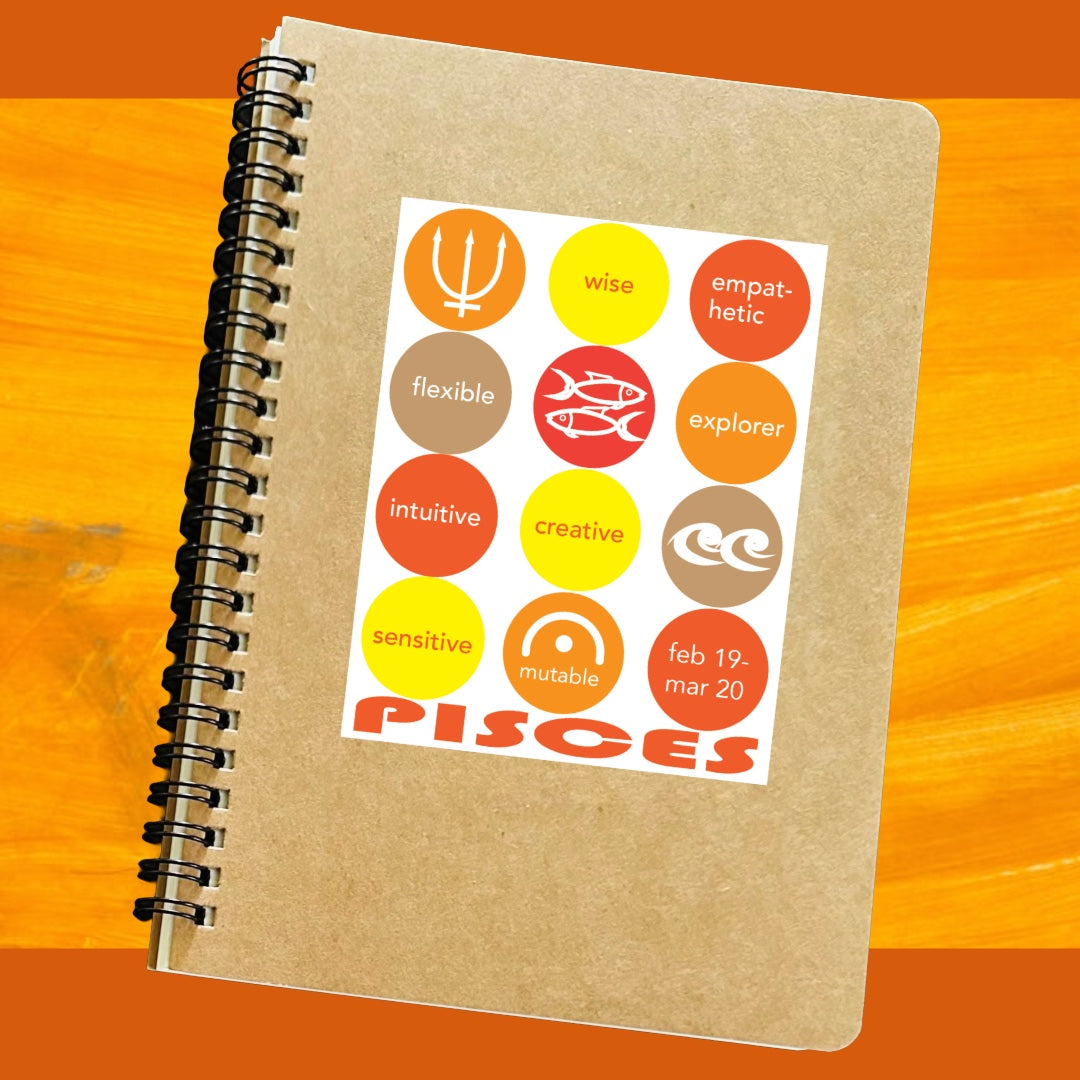 PISCES Astrology Traits & Symbols Spiral Kraft A5 Notebook