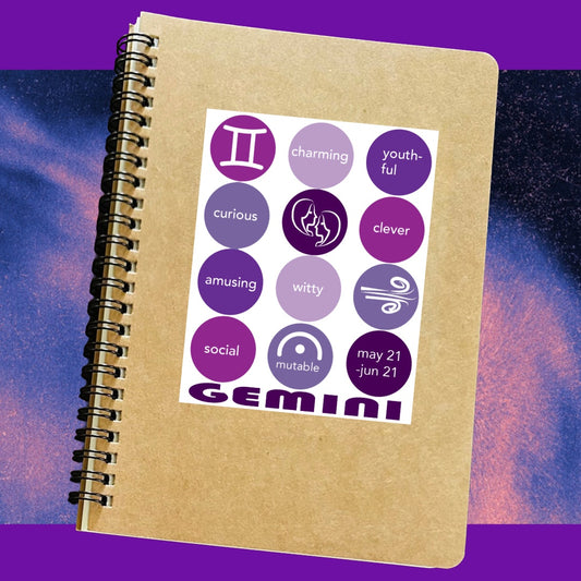 GEMINI Astrology Traits & Symbols Spiral Kraft A5 Notebook