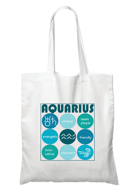 White AQUARIUS Zodiac Unisex Cotton Reusable Tote Bag