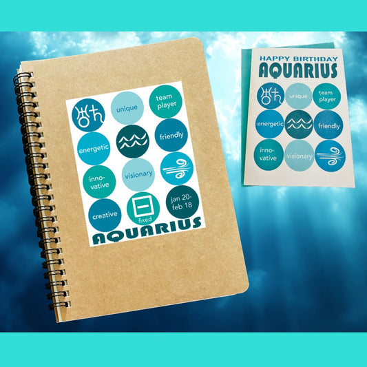 AQUARIUS Astrology Traits & Symbols Spiral Kraft A5 Notebook