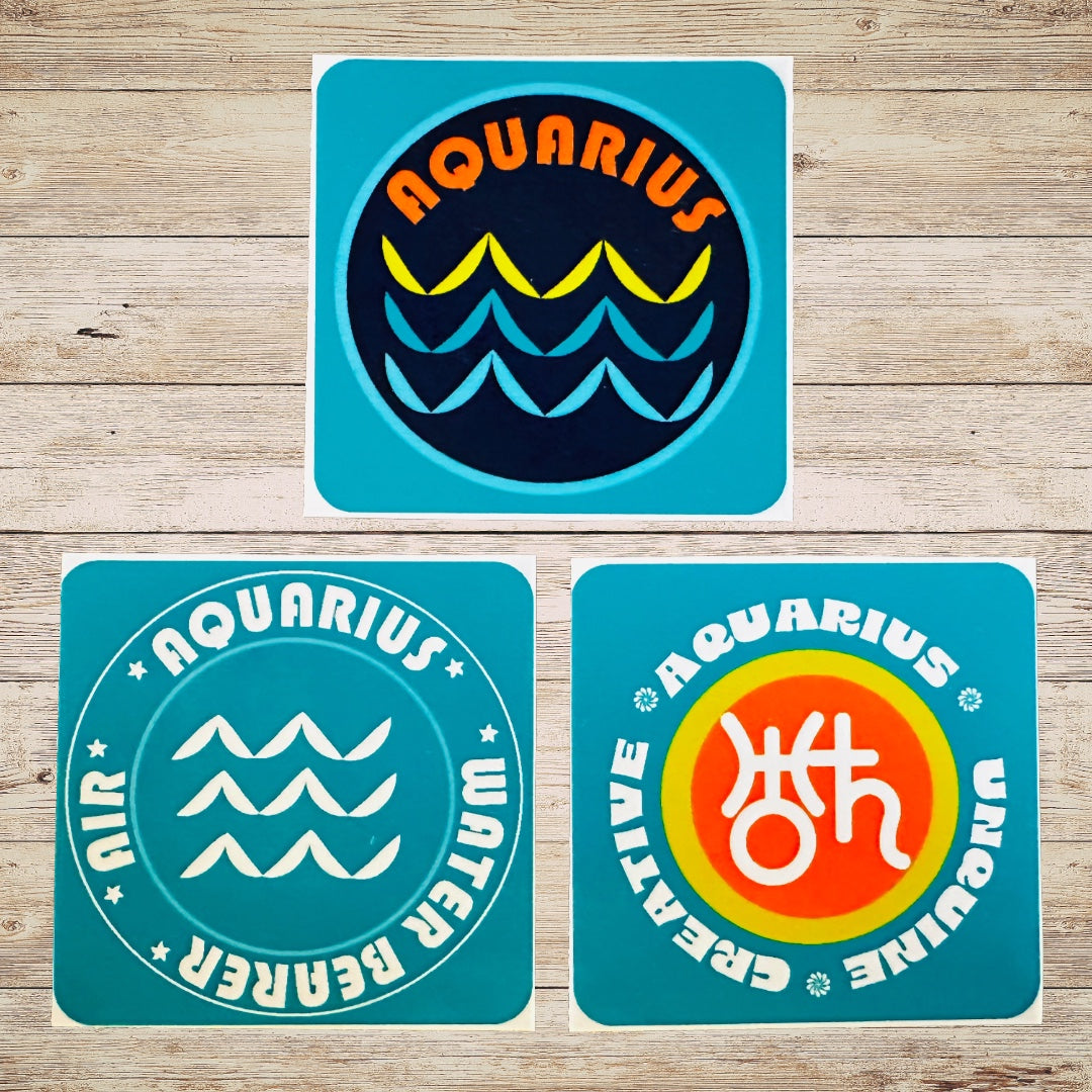 AQUARIUS Bold Colorful Characteristic's & Traits Stickers Set of 3, Glossy Vinyl Decals