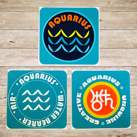 AQUARIUS Bold Colorful Characteristic's & Traits Stickers Set of 3, Glossy Vinyl Decals