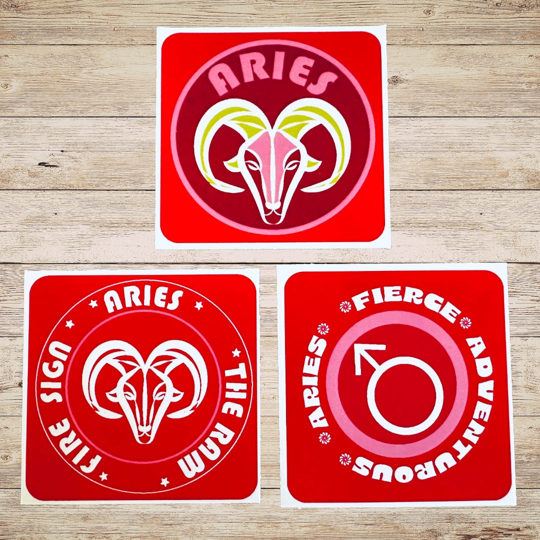 ARIES Bold Colorful Characteristic's & Traits Stickers Set of 3, Glossy Vinyl Decals