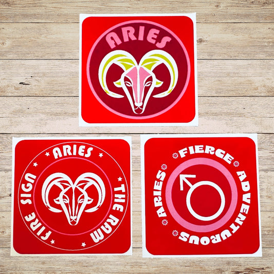 ARIES Bold Colorful Characteristic's & Traits Stickers Set of 3, Glossy Vinyl Decals