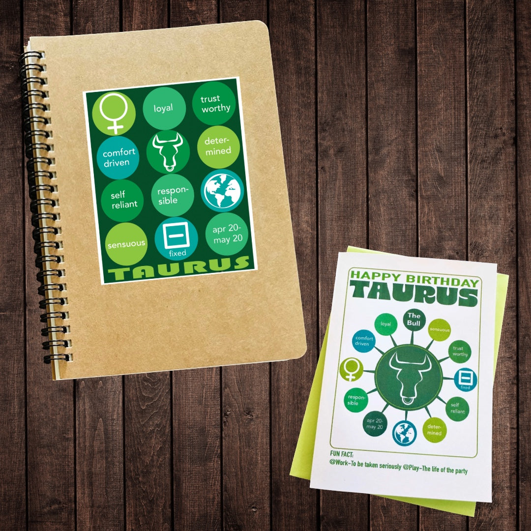 TAURUS Astrology Traits & Symbols Spiral Kraft A5 Notebook