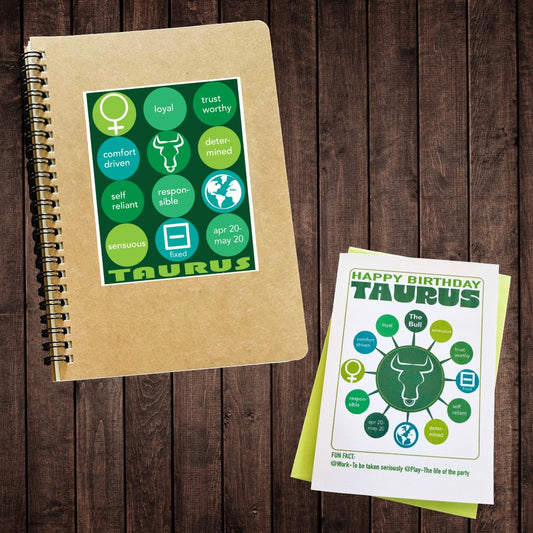 TAURUS Astrology Traits & Symbols Spiral Kraft A5 Notebook