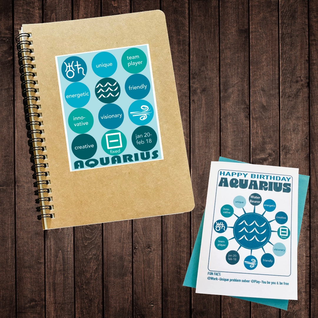 AQUARIUS Astrology Traits & Symbols Spiral Kraft A5 Notebook