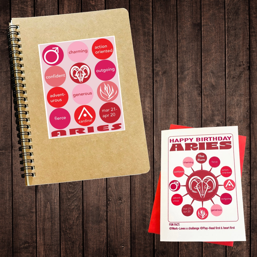 ARIES Astrology Traits & Symbols Spiral Kraft A5 Notebook