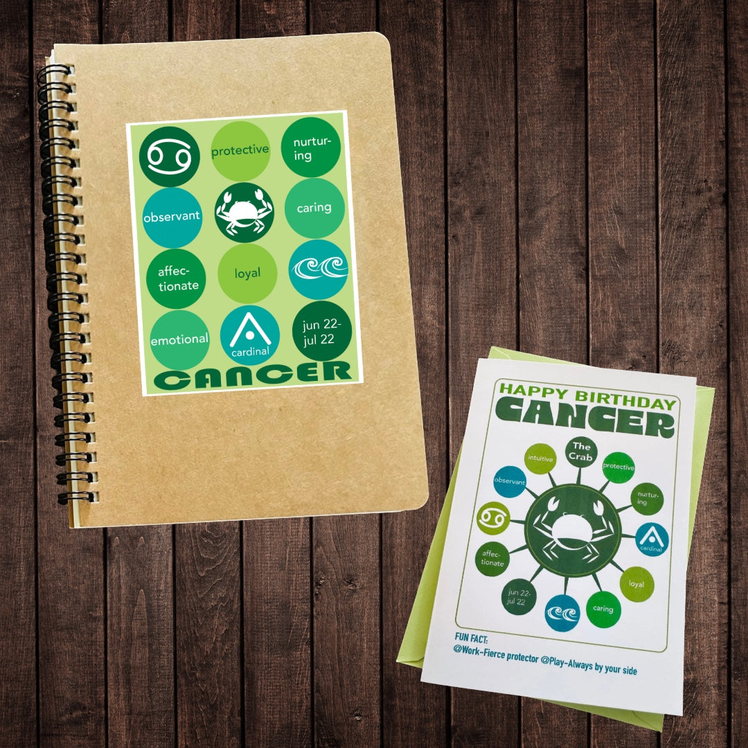 CANCER Astrology Traits & Symbols Spiral Kraft A5 Notebook