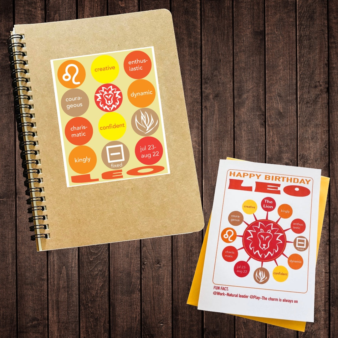 LEO Astrology Traits & Symbols Spiral Kraft A5 Notebook