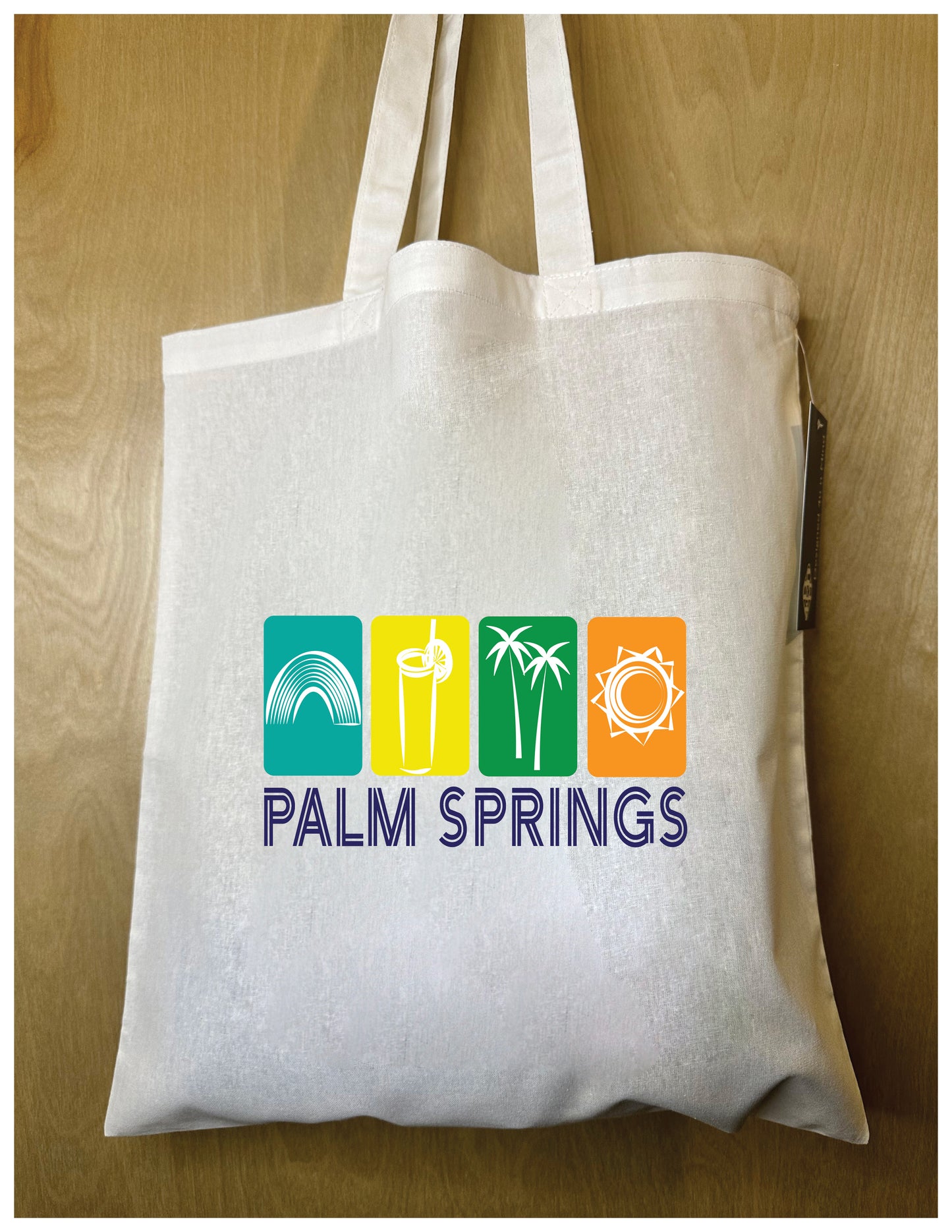 White PALM SPRING Fun in the sun Cotton Reusable Tote Bag