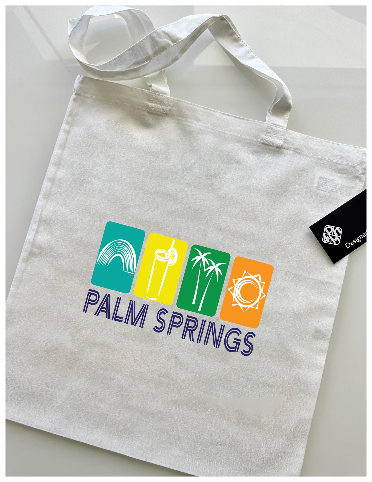 White PALM SPRING Fun in the sun Cotton Reusable Tote Bag