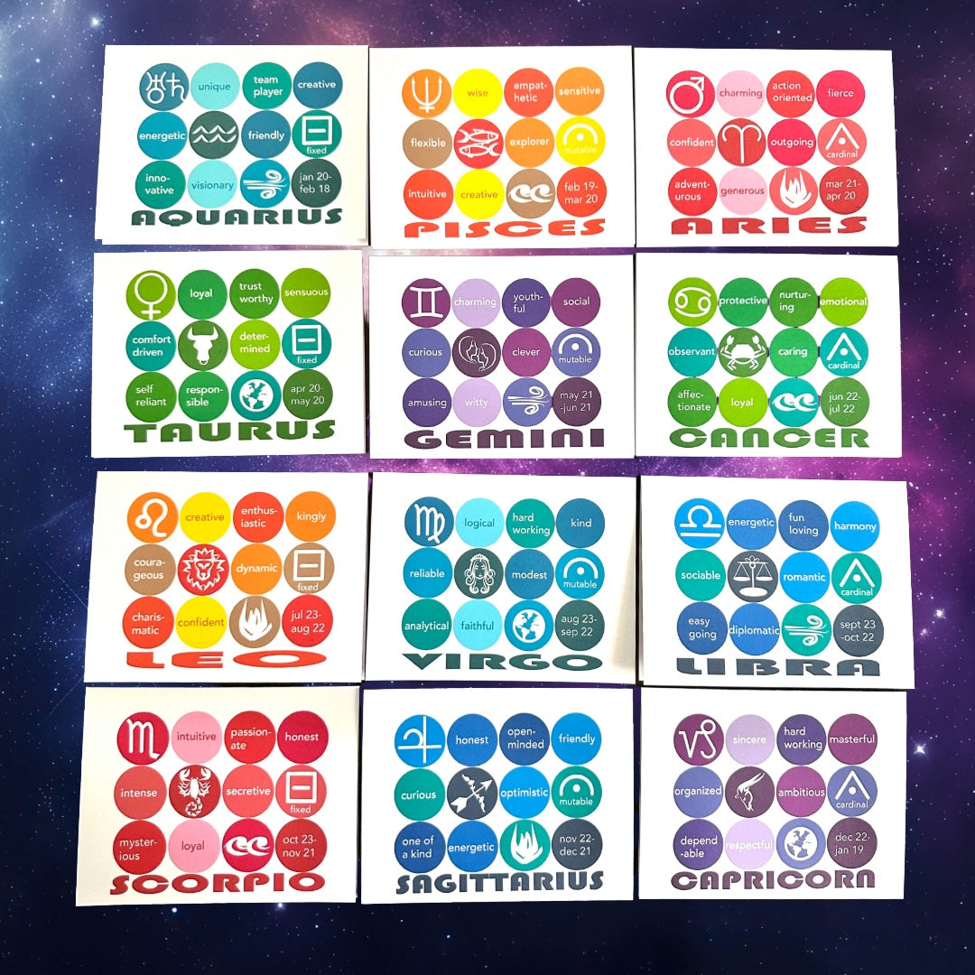 ASTROLOGY SIGNS Note Cards A2 size Modern & Colorful Stationery Cards Boxed set of 12