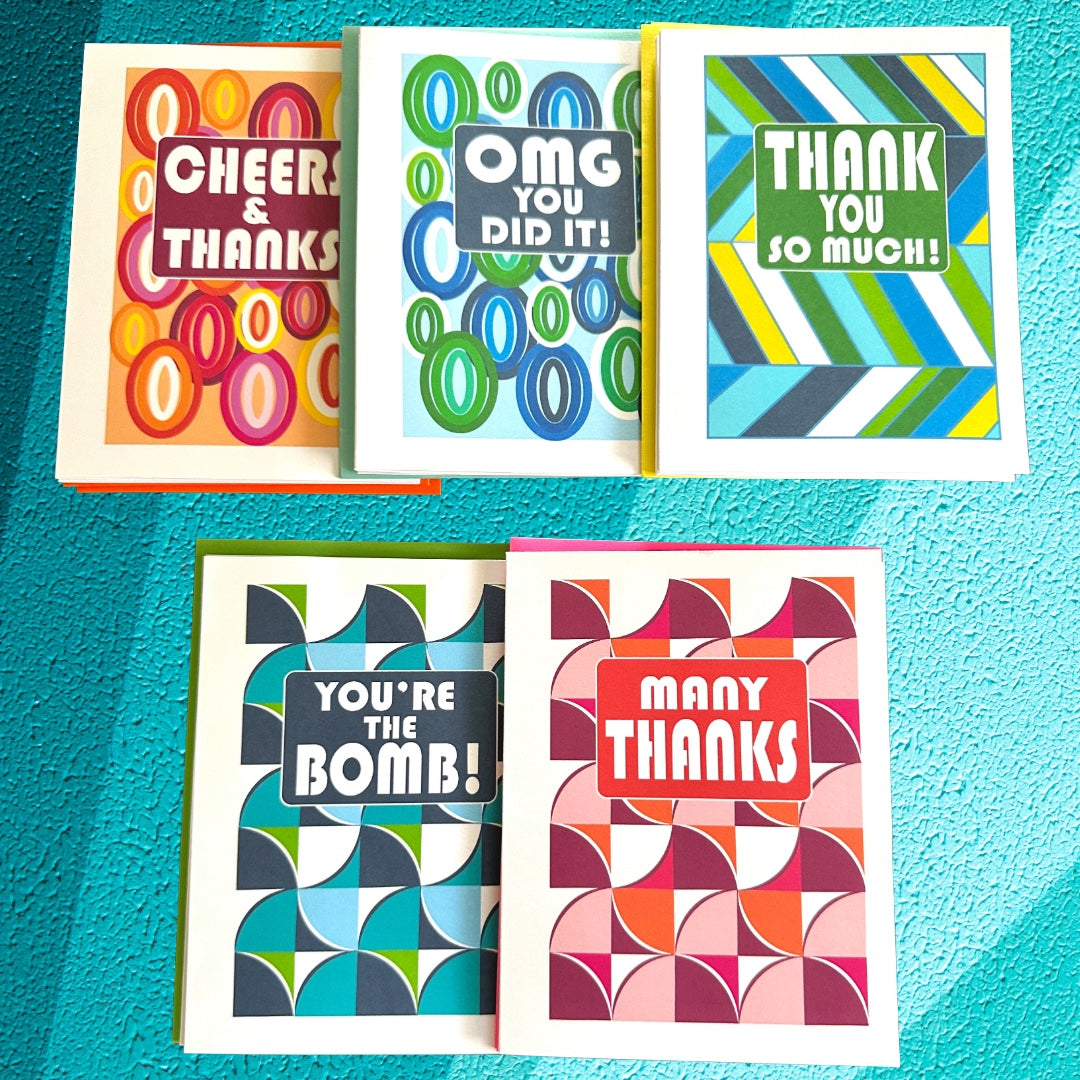 Mod Geometric THANK YOU Cards A2 size Colorful Many Thanks Notecards Boxed set of 10
