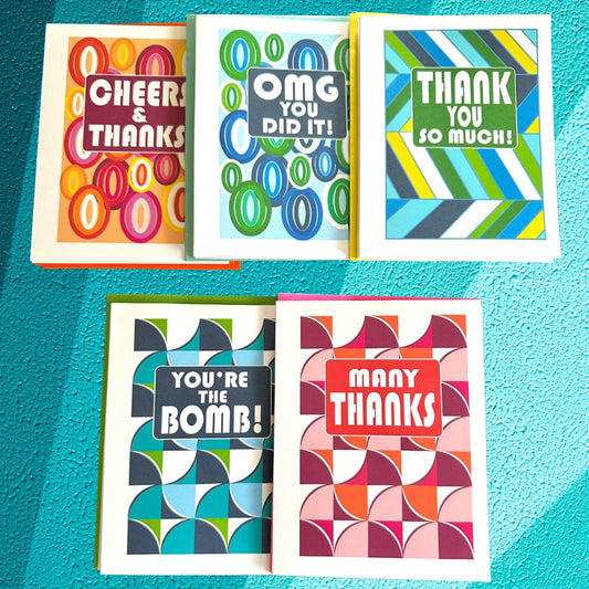 Mod Geometric THANK YOU Cards A2 size Colorful Many Thanks Notecards Boxed set of 10