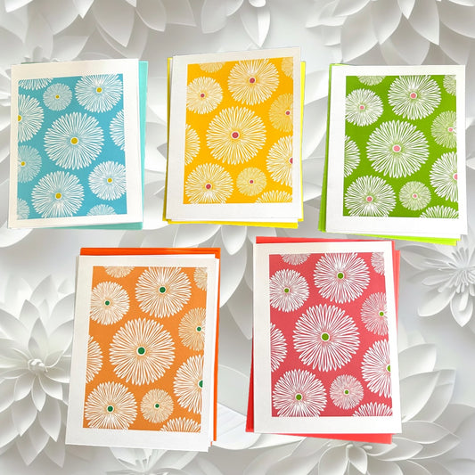 CRAZY DAISY Note Cards A2 5.5L X 4.25W size Modern & Colorful Stationery Cards Boxed set of 10