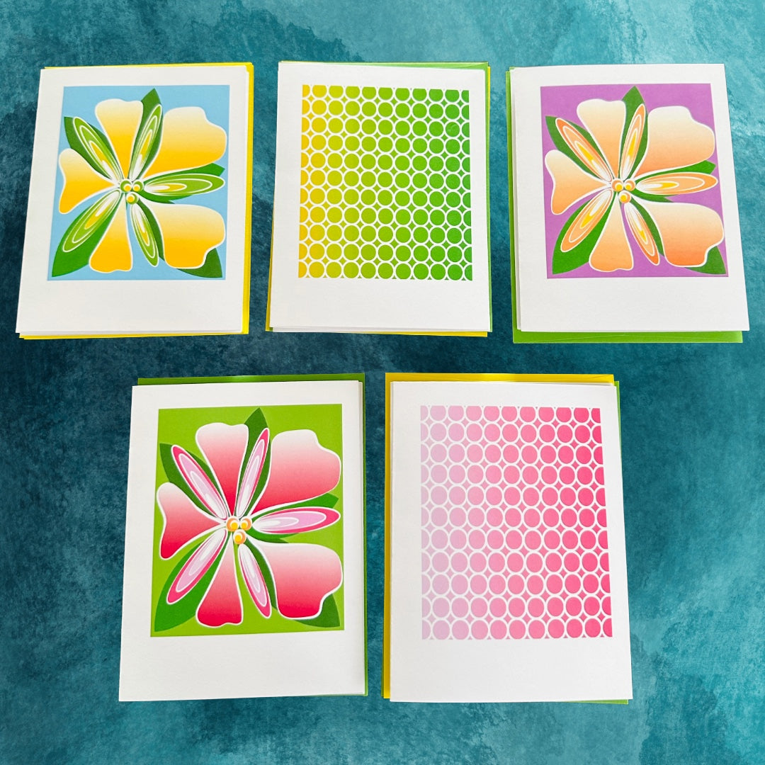 HIBISCUS GRID FLOWER Note Cards A2 size Bold Floral Modern & Colorful Stationery Boxed set of 10