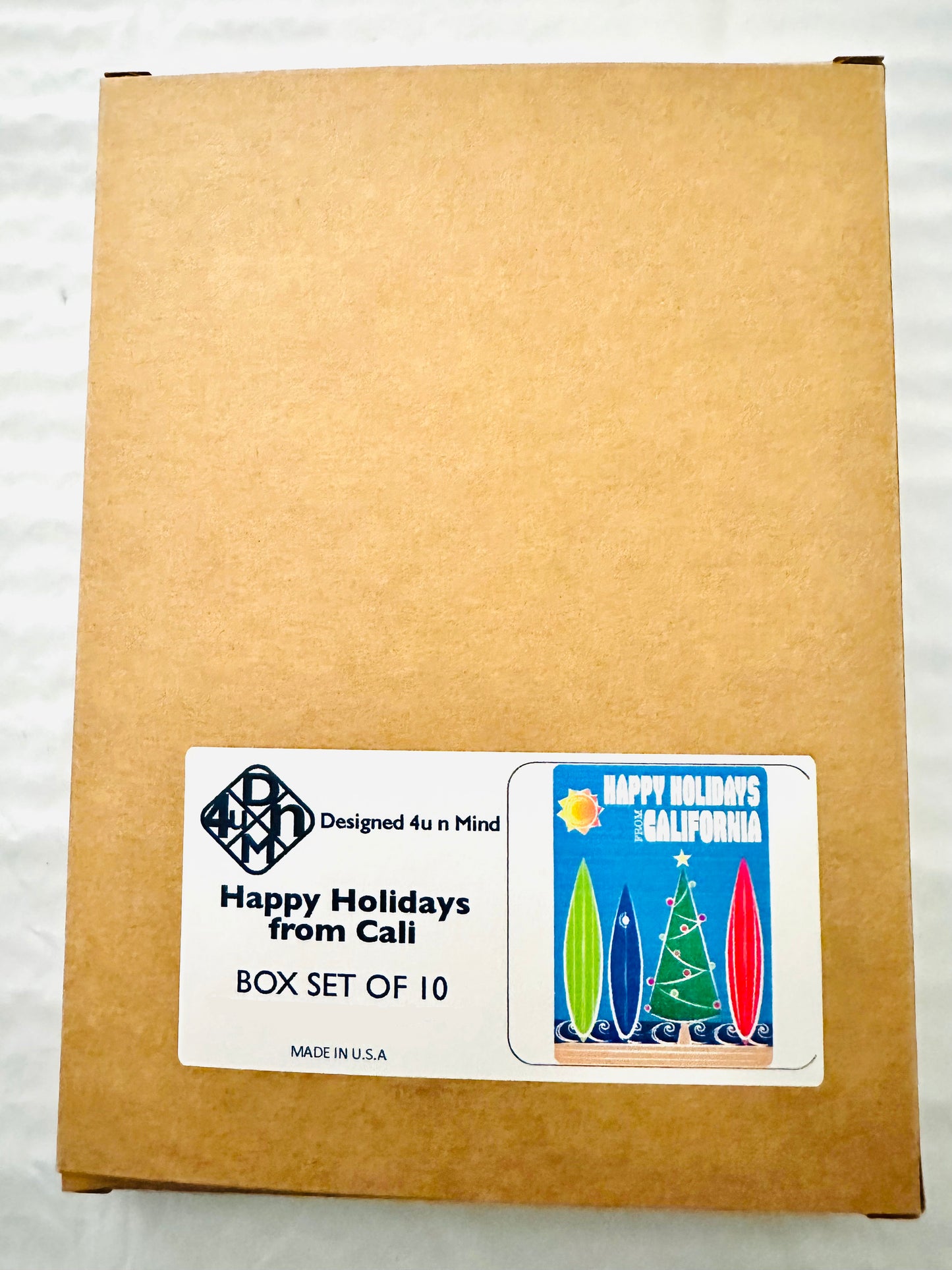 Happy Holidays from California SurfBoard Boxed Christmas set of 10