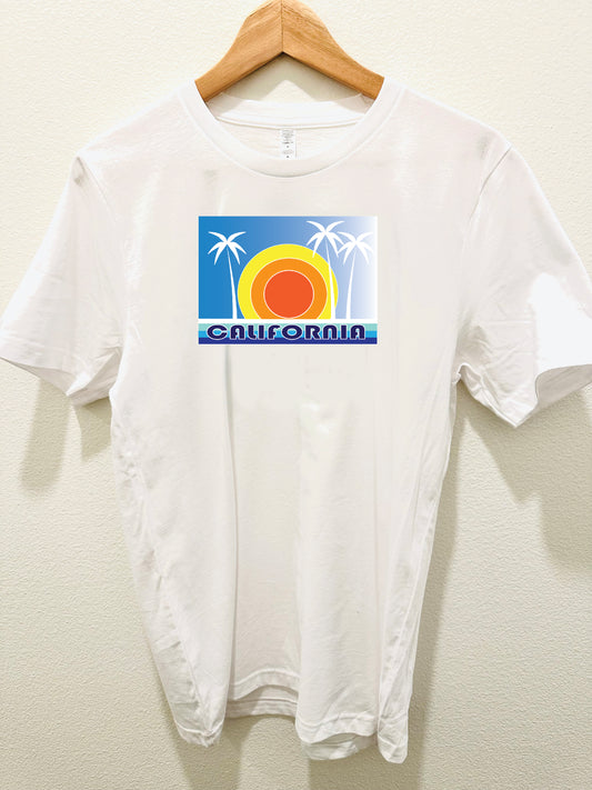White Iconic CALIFORNIA Retro Sunset Unisex Cotton Graphic T-shirt