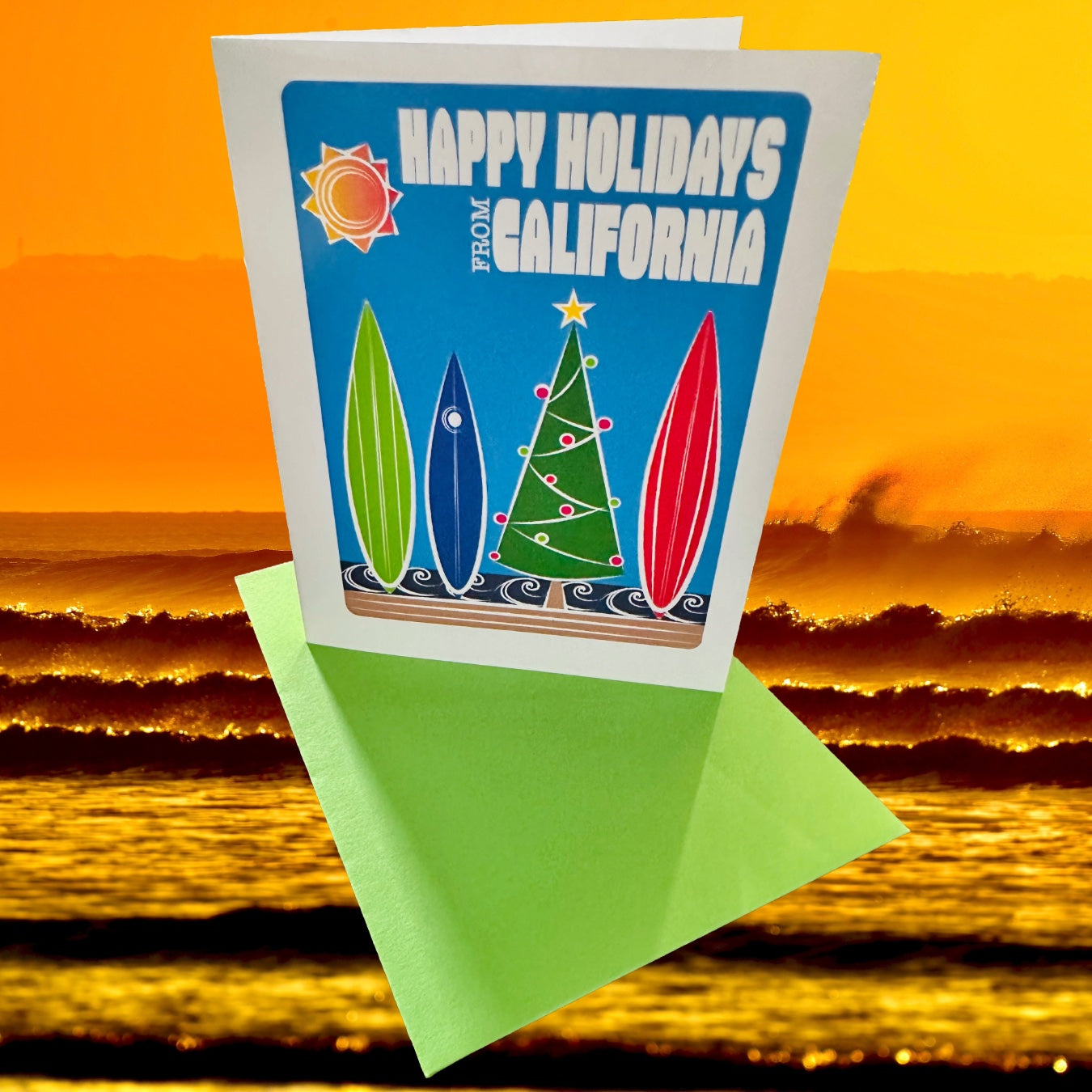 Happy Holidays from California SurfBoard Boxed Christmas set of 10