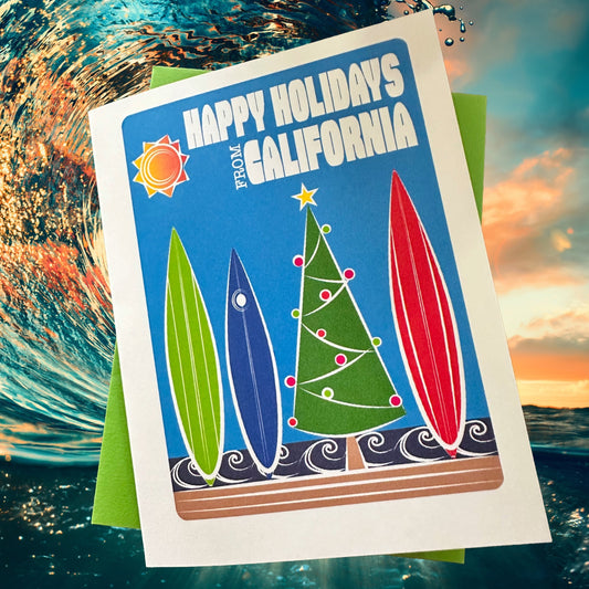Happy Holidays from California SurfBoard Boxed Christmas set of 10