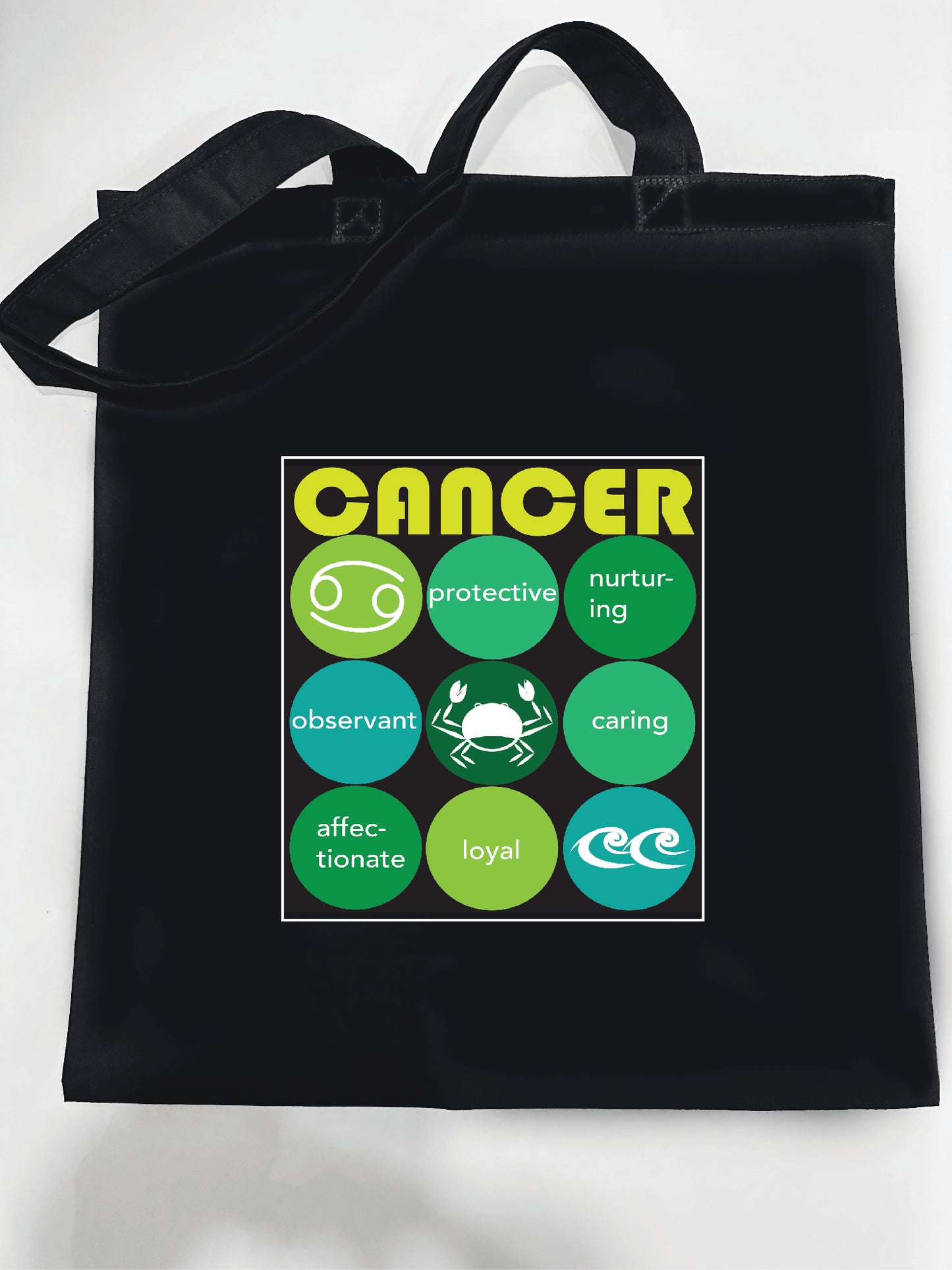 Black CANCER Zodiac Unisex Cotton Reusable Tote Bag