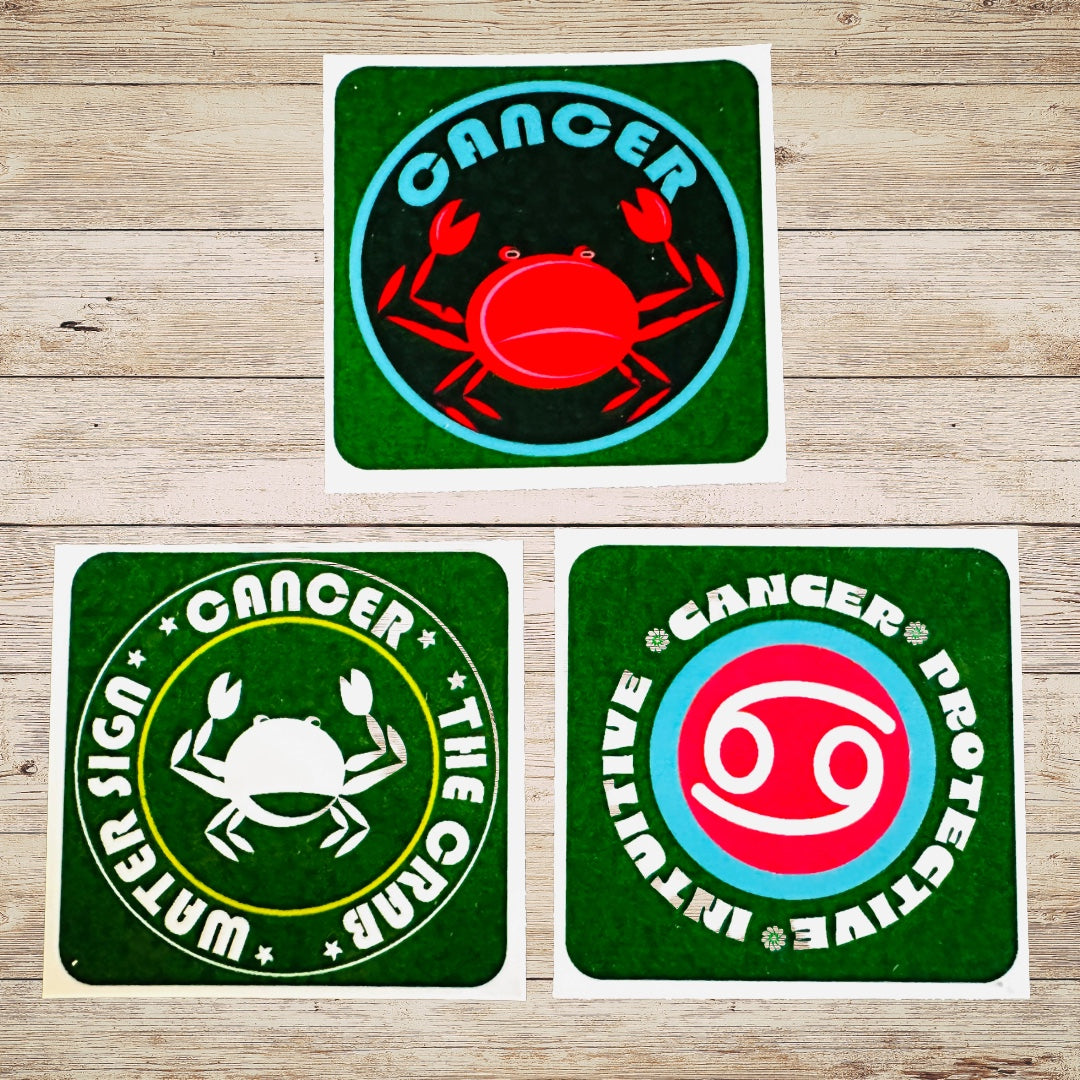 CANCER Bold Colorful Characteristic's & Traits Stickers Set of 3, Glossy Vinyl Decals