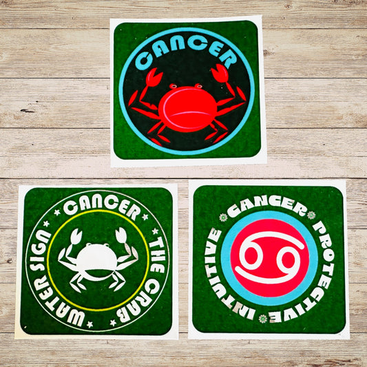 CANCER Bold Colorful Characteristic's & Traits Stickers Set of 3, Glossy Vinyl Decals