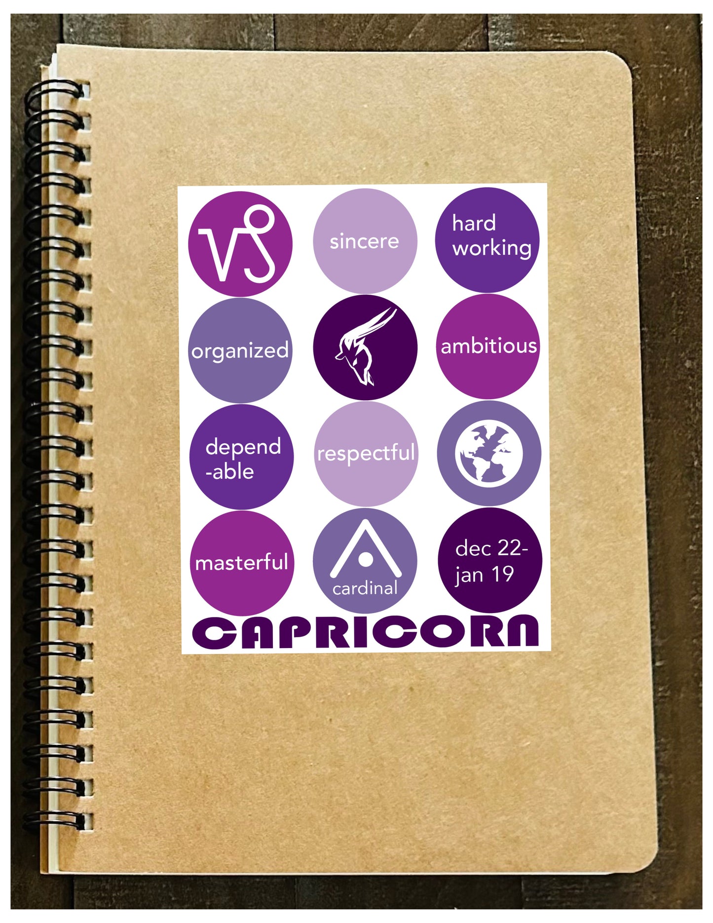 CAPRICORN Astrology Traits & Symbols Spiral Kraft A5 Notebook