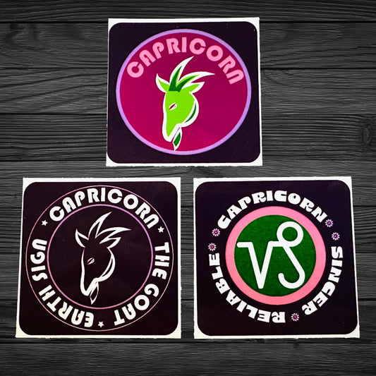 CAPRICORN Bold Colorful Characteristic's & Traits Stickers Set of 3, Glossy Vinyl Decals