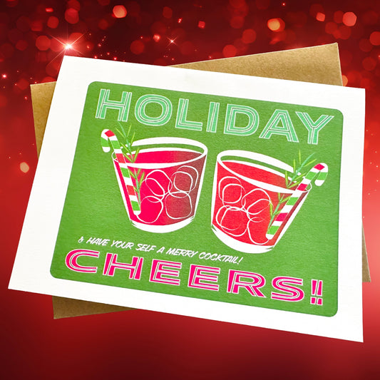 Holiday Cheers & Have Your Self a Merry Cocktail! Holiday Christmas card set of 10
