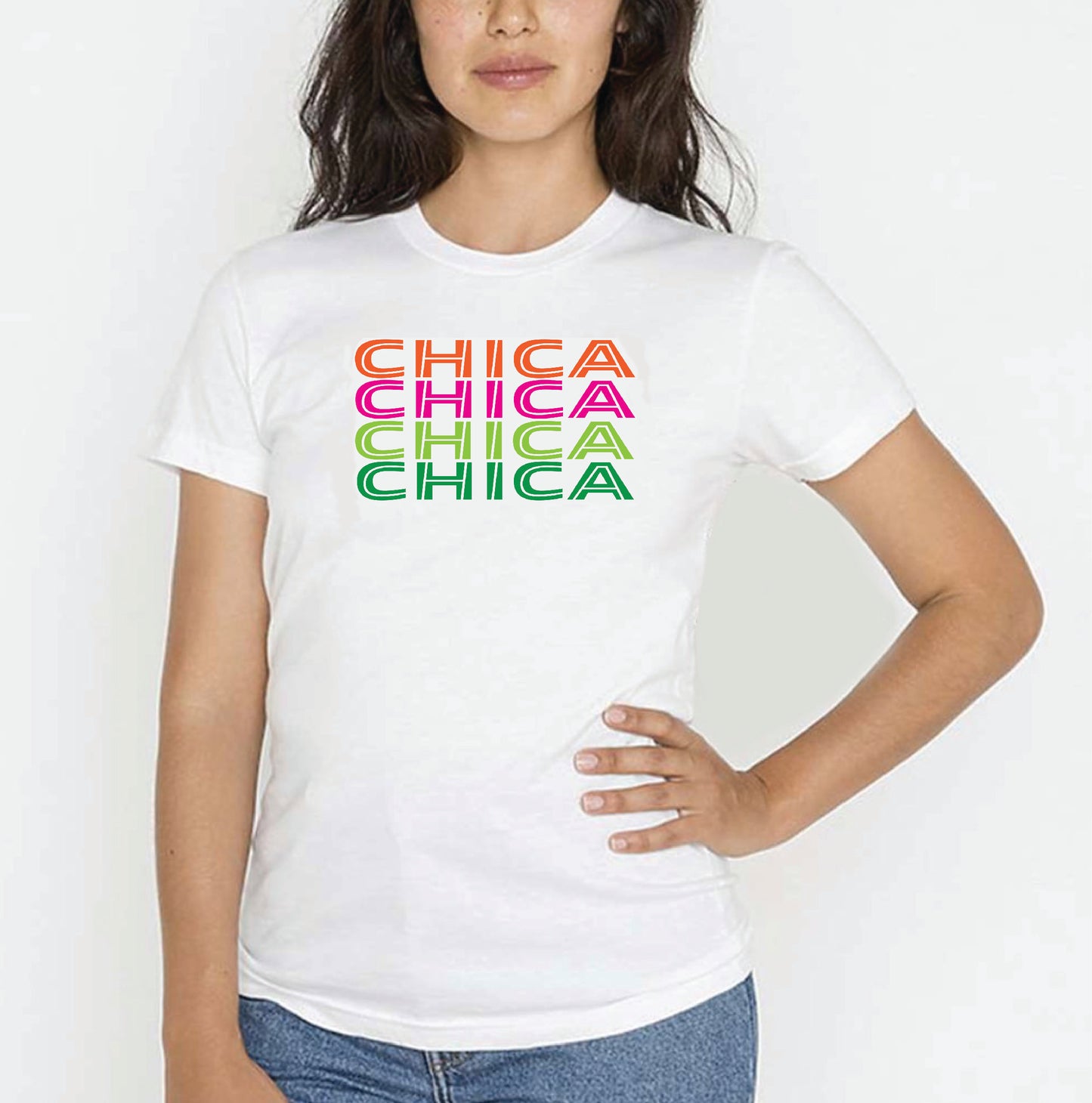 White Multi Color CHICA Girl in Spanish Women's Cotton Graphic T-shirt