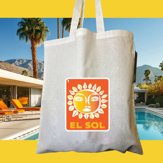 EL SOL Mexican Loteria Symbols Tote Bag Lightweight Cotton Reusable Shopping, Pool or Beach carry all bag