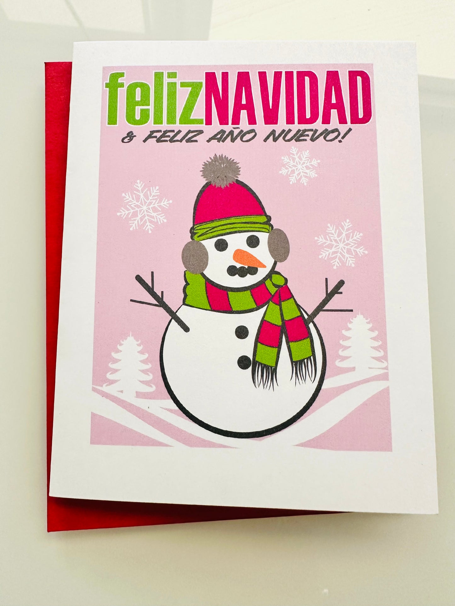 FELIZ NAVIDAD SNOWMAN Holiday Boxed Stationery Greeting card set of 10 size A2