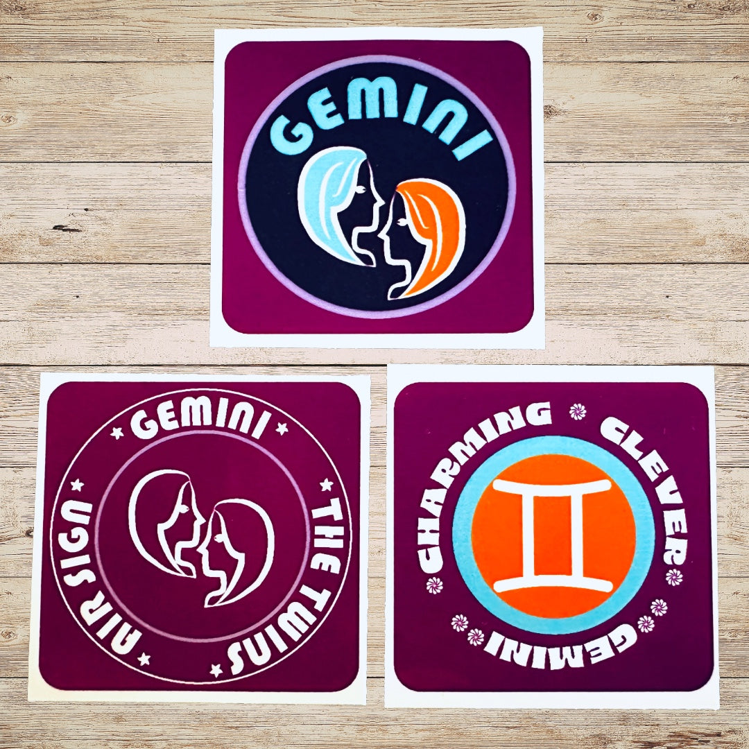 GEMINI Bold Colorful Characteristic's & Traits Stickers Set of 3, Glossy Vinyl Decals