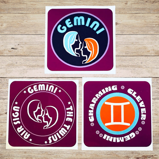 GEMINI Bold Colorful Characteristic's & Traits Stickers Set of 3, Glossy Vinyl Decals