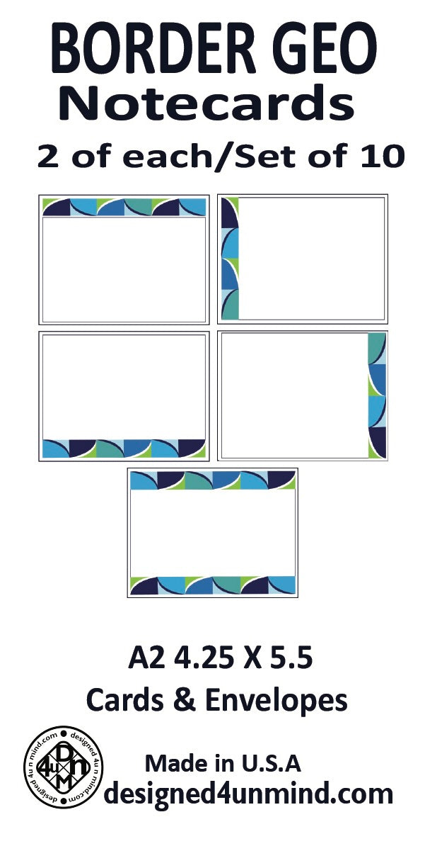 Blue BORDER GEO A2 Size Geometric note card set of 10