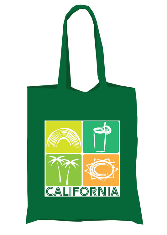 Green CALIFORNIA Icons graphic Unisex Cotton Reusable Tote Bag