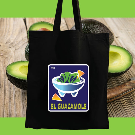 EL GUACAMOLE Mexican Loteria Symbols Tote Bag Lightweight Cotton Reusable Shopping, Pool or Beach carry all bag