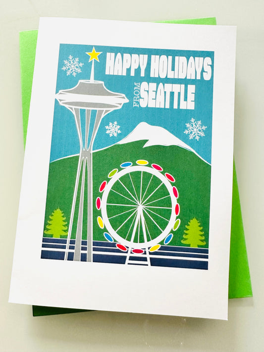 HAPPY HOLIDAYS From SEATTLE Season Boxed Stationery Greeting card set of 10 size 5 X 7