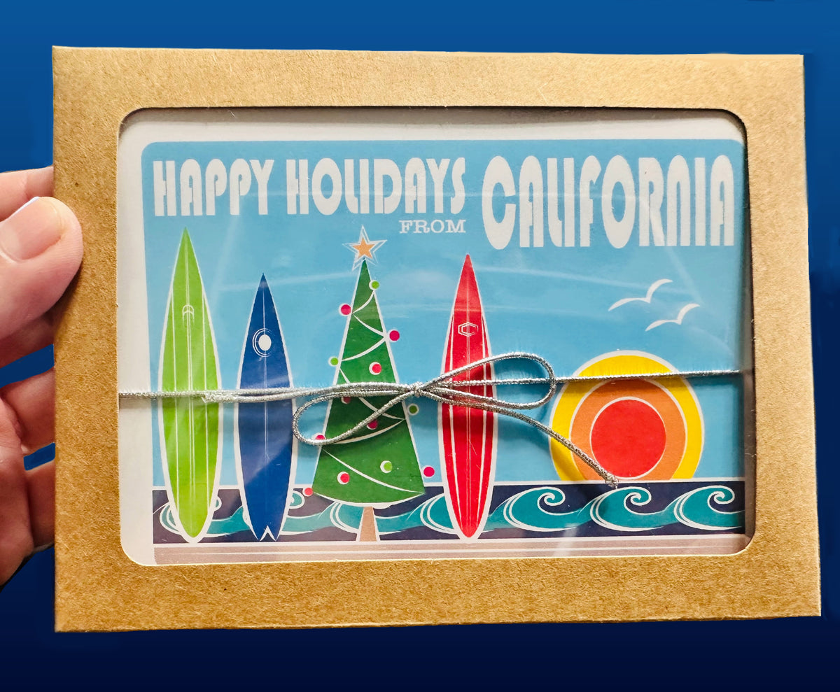 Happy Holidays from California SurfBoard Boxed Christmas set of 10