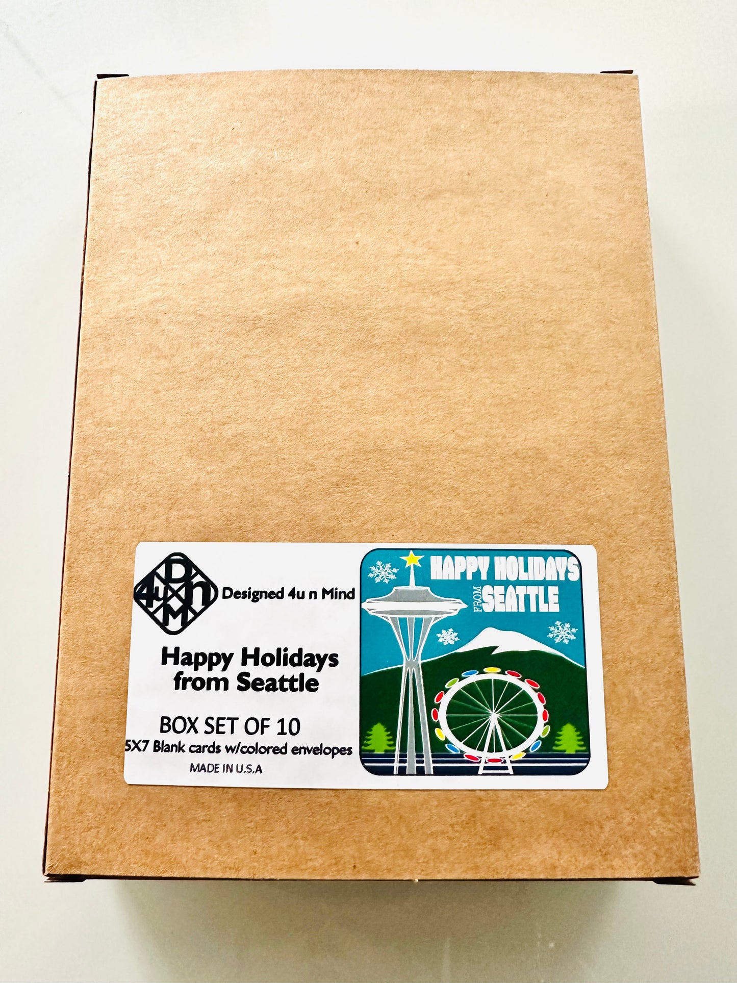 HAPPY HOLIDAYS From SEATTLE Season Boxed Stationery Greeting card set of 10 size 5 X 7