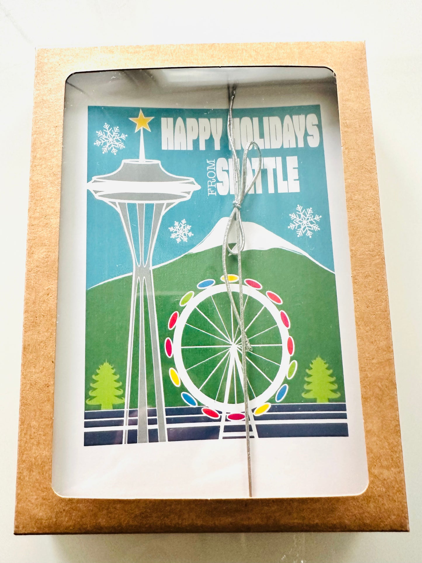 HAPPY HOLIDAYS From SEATTLE Season Boxed Stationery Greeting card set of 10 size 5 X 7