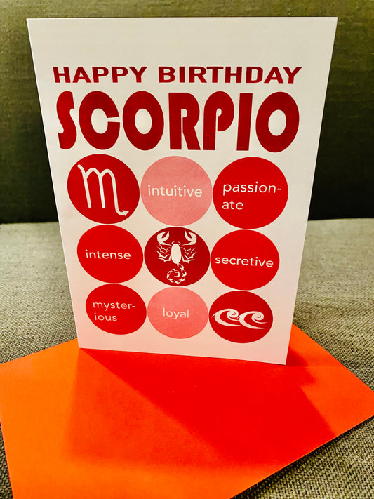 SCORPIO HAPPY BIRTHDAY Astrology Greeting Card 5x7 with sign traits