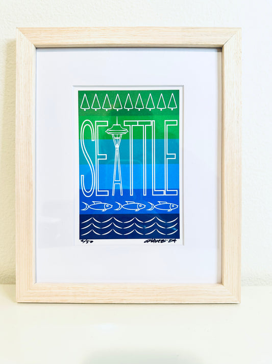 Iconic SEATTLE Space Needle Framed Printed Artwork Home Decor