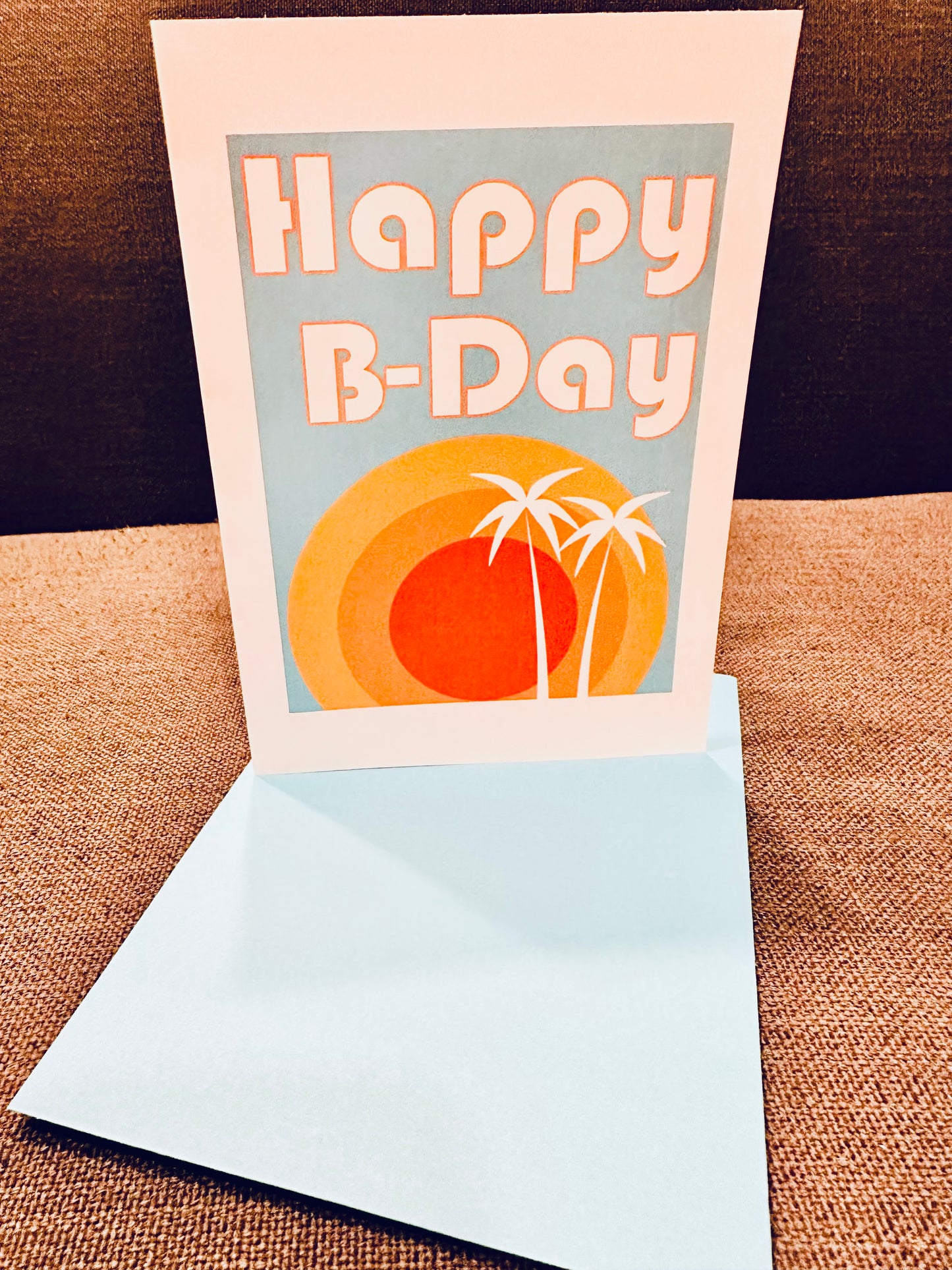 Happy B-Day & Feliz Cumple! 5x7 Tropical sunset Happy Birthday Card English & Spanish