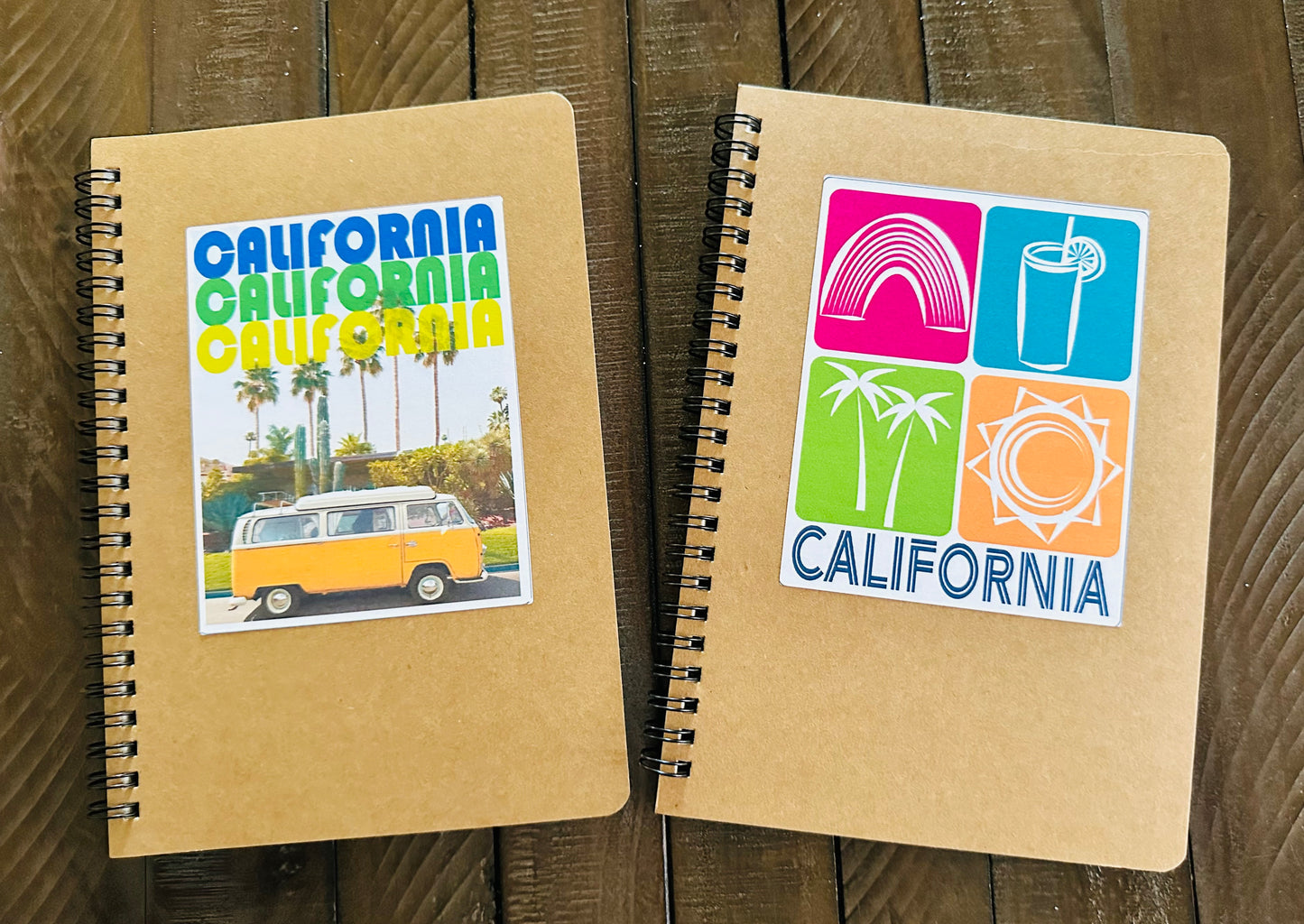 California Squares Spiral Kraft A5 8.25x5.5 Journal Sketch Home Office School or Travel notebook