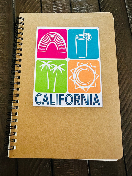 California Squares Spiral Kraft A5 8.25x5.5 Journal Sketch Home Office School or Travel notebook